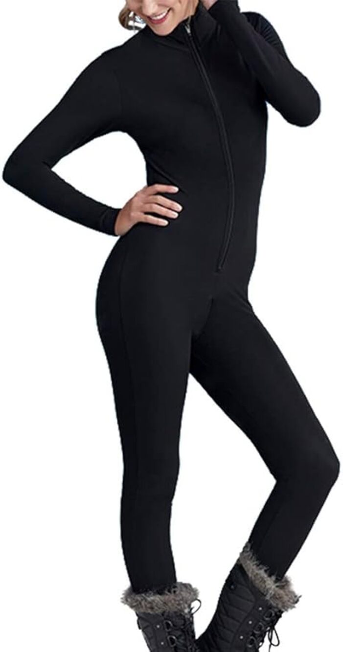 Nils Vanity Cat Suit Baselayer One Piece Snow Ski Stretch Zip Up Black Medium